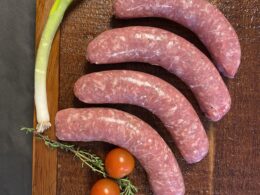 Image of the Variety Fresh Sausage Package featuring 8 individual packages of sausage made from quality meats, sea salt, and spices. The packaging emphasizes the absence of binders, fillers, or nitrates, ensuring clean and tasty sausages. Perfect for both beef and pork lovers, this package offers a variety of options for wholesome and delicious meals.