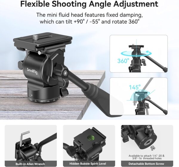 SmallRig 71" Video Tripod Monopod with Fluid Head, Aluminum Camera Tripod, 360 Panorama for Travel, videoing, Live Streaming, vlogging, Adjustable Height from 16.5" to 71", Max. Payload 15kg - 3760B